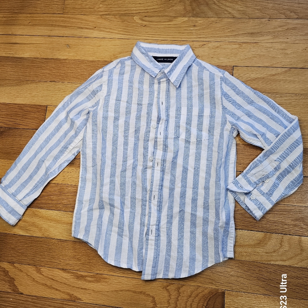 Janie and jack boys, striped blue and white linen dresser shirt long sleeves
